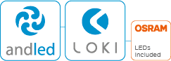 Esta imagen contiene 3 logos de las empresas Andled, Loki y Osram